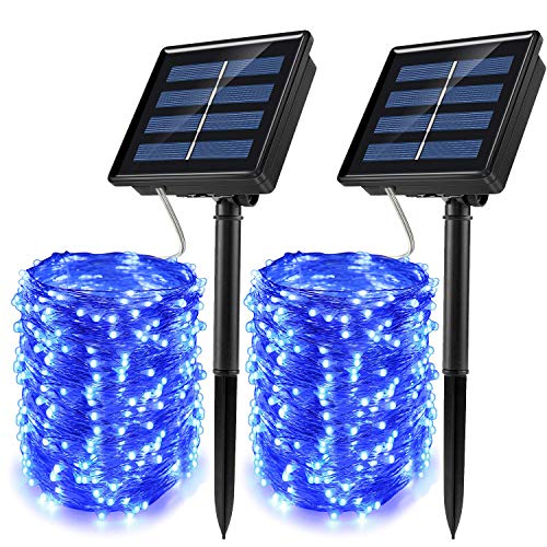 Product Cover JosMega Upgraded Larger Solar Powered String Lights 2 Pack 72 ft 200 LED 8 Modes Waterproof IP65 Twinkle Lighting Indoor Outdoor Fairy Firefly Lights Auto ON/Off (2 Pack 72 ft 200 LED, Blue)
