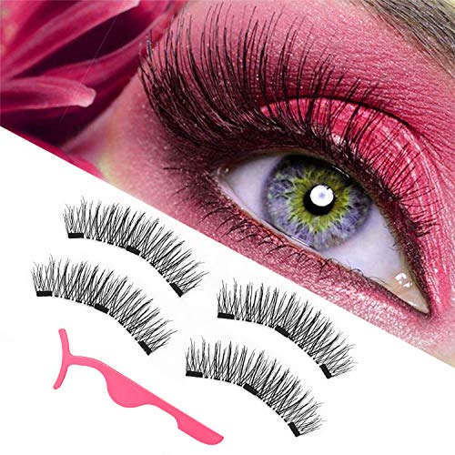 Product Cover magnetic eyelashes, magnetic lashes, New upgraded triple magnet eyelashes, 3D fiber lashes Natural look, No glue, easy to wear and Reusable (4pcs with applicator)