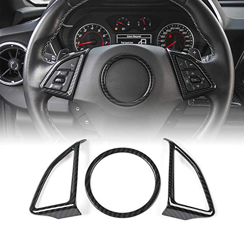 Product Cover CheroCar for Camaro Steering Wheel Kits Cover Carbon Fiber Items for Chevrolet Camaro 2017-2020, Interior Decoration Accessories, 3Pack