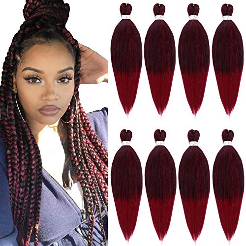 Product Cover Pre Stretched Braiding Hair 8 Packs/Lot 26 Inch Long Itch Free Hot Water Setting Braids Yaki Texture Synthetic Hair Crochet Ombre Braiding Hair Extension (T1B/900#)