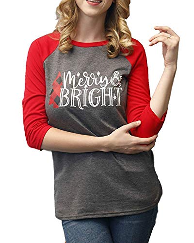 Product Cover IRISGOD Womens Christmas Shirts 3 4 Sleeve Jersey Raglan Tunic Tops Baseball Cotton Tees
