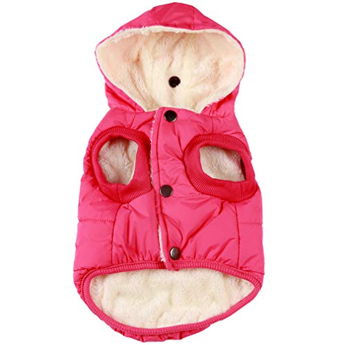 Product Cover vecomfy Fleece and Cotton Lining Extra Warm Dog Hoodie in Winter for Small Dogs Jacket Puppy Coats with Hooded Pink M