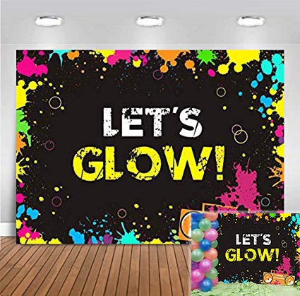 Product Cover Glow Neon Splatter Photography Backdrop Vinyl Glowing in The Dark Party Decoration Teens Let's Glow Birthday Banner Photo Background Supplies Photo Booth Studio Props 5x3ft