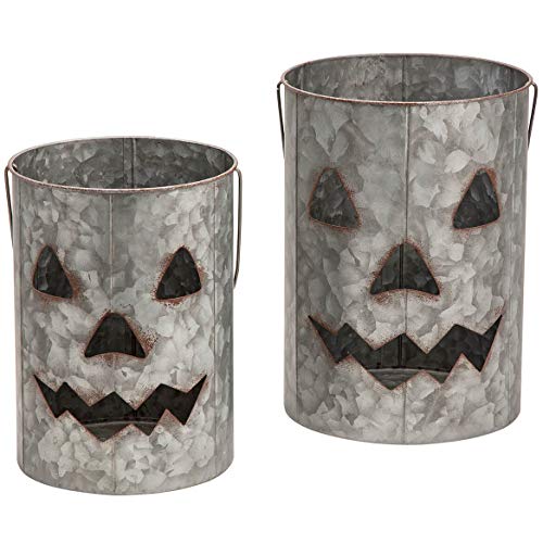 Product Cover Fox Valley Traders Jack-O-Lantern Galvanized Metal Buckets, Halloween Decorations, Set of 2
