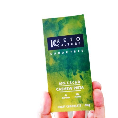 Product Cover Nepenthe Coffee and Chocolates Keto Culture - Cashew Pista - 60% Cacao Dark Chocolate - (Sugar Free) - (Maltitol Free) Made with Organic Cacao Bean - Sweetened with Stevia; Strengthened with Raw, Hormone-Free, Lactose Free, Whey Protein Iso