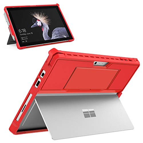 Product Cover MoKo Case Fit Microsoft Surface Pro 7 / Pro 6 / Pro 5 / Pro 2017 / Pro 4 / Pro LTE, All-in-One Protective Rugged Cover Case with Pen Holder, Hand Strap, Compatible with Type Cover Keyboard - Red