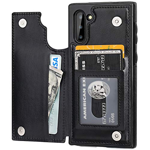 Product Cover Vaburs Galaxy Note 10 Case Wallet with Card Holder, Premium PU Leather Double Magnetic Buttons Flip Shockproof Protective Case Cover for Samsung Galaxy Note 10(Black)