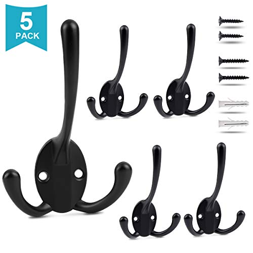 Product Cover E-Senior Coat Hooks Heavy Duty Towel Hooks Wall Mounted Hat Hanger with 20 Screws Retro Decorative Hooks for Hanging 5 Pack