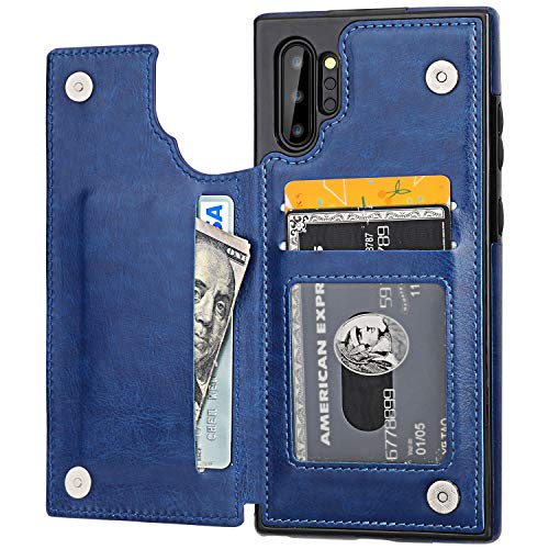 Product Cover Vaburs Galaxy Note 10 Plus Case Wallet with Card Holder, Premium PU Leather Double Magnetic Buttons Flip Shockproof Protective Case Cover for Samsung Galaxy Note 10+(Blue)