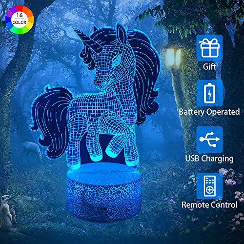 Product Cover Flow.month Unicorn Toy for Girls Birthday Xmas Gift, Novelty 3D Illusion Night Light, 16 Colors Changing Remote Control LED Kids Room Decor Lighting, dimmable Bedside Desk Lamp Nightlights