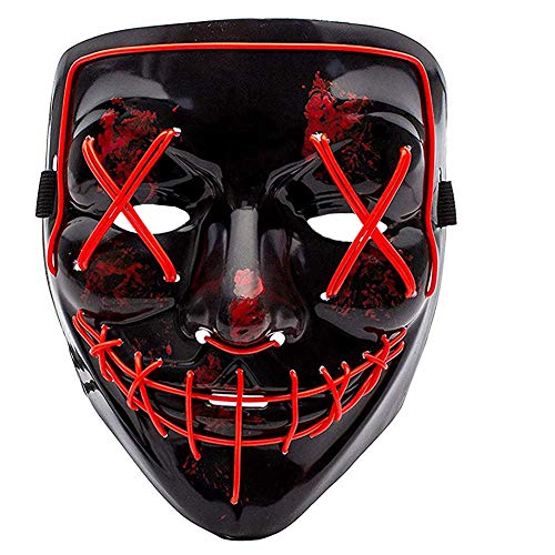 Product Cover Halloween Scary Mask LED Light Up Mask Cosplay Frightening Wire Creepy Costume Mask for Halloween Festival Parties Red
