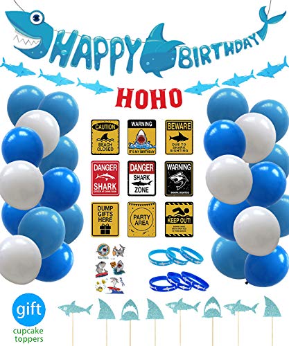 Product Cover 49 Pack Shark Party Supplies Set Birthday Party Decorations Ocean Theme for Kids Party