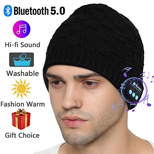 Product Cover Bluetooth Beanie Hat, Gifts for Men Women, Bluetooth 5.0 Wireless Cap, Washable Knit Bluetooth Beanie Hat with Stereo Speakers Built-in Mic for Christmas Thanksgiving Birthday Gifts, Black