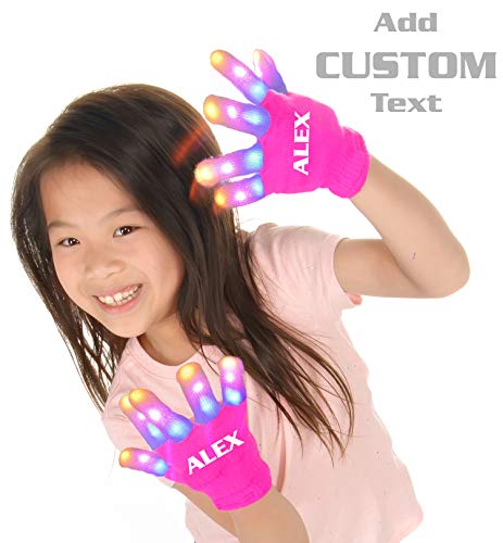 Product Cover The Noodley Flashing LED Finger Light Gloves Sized for Kids Personalized Custom 4, 5, 6, 7 Year Old (Small, Pink)