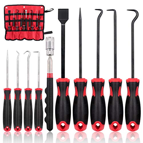 Product Cover Swpeet 9Pcs Long Hook and Pick Set with Magnetic Telescoping Pick Up Tool Kit, Precision Scraper Gasket Scraping Hose Removal Puller Hook and Pick Set Perfect for Automotive and Electronic Tools