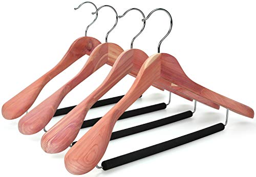 Product Cover TOPIA HANGER Unfinished American Red Cedar Wood Coat Suit Hangers, Luxury Wooden Jacket Clothes Hangers, Wide Shoulder with Black Padded Pant Bar- 360°Flexible Hook, 4 Pack- Natural- CT07W