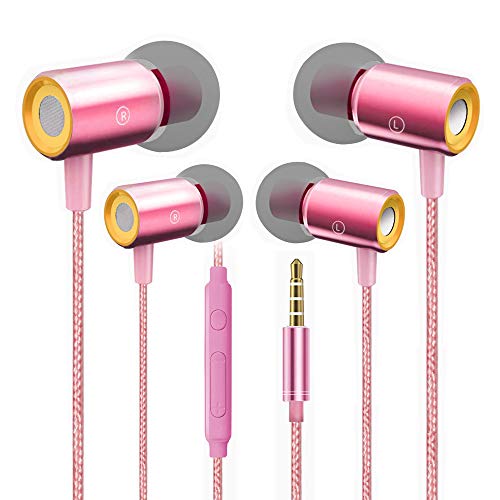 Product Cover 2 Pack 3.5mm Earbuds Ear Buds in Ear Headphones Wired Earphones with Mic Stereo and Volume Control Waterproof Metal Wired Earphone Compatible with Smartphone, MP3/MP4 Player and Tablet (Rose)