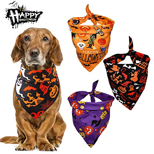Product Cover Malier 3 Pack Dogs Bandanas Halloween Bandanas Bibs Scarves Kerchiefs with Pumpkin Pattern Pets Costume Accessories for Cats Dogs Puppy Pets - Set 2