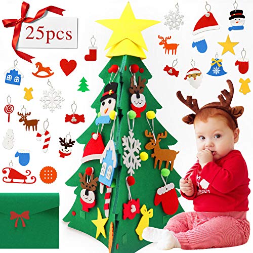 Product Cover MAJALiS 3D DIY Felt Christmas Tree Set with 25pcs Decorative Ornaments Creative Xmas Gifts Christmas Decorations for Toddlers Kids Children with Gift Bag