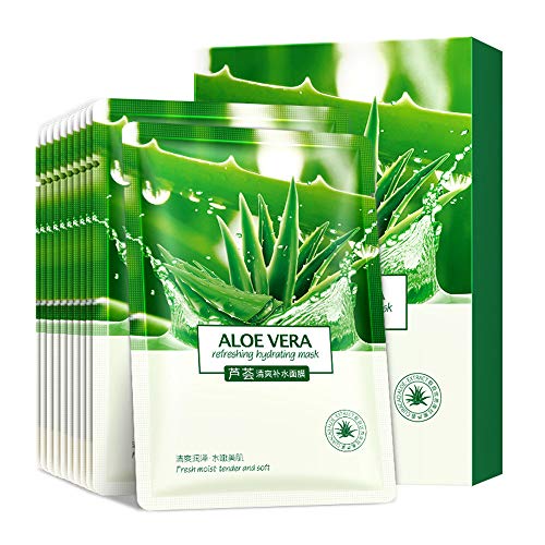 Product Cover Face Mask Aloe Facial Mask Sheet Hydrating Moisturizing Revitalizing Facial Mask Sheet for Dry, Oily, Sensitive and Tired Skin 25ml/0.8oz, Pack of 10