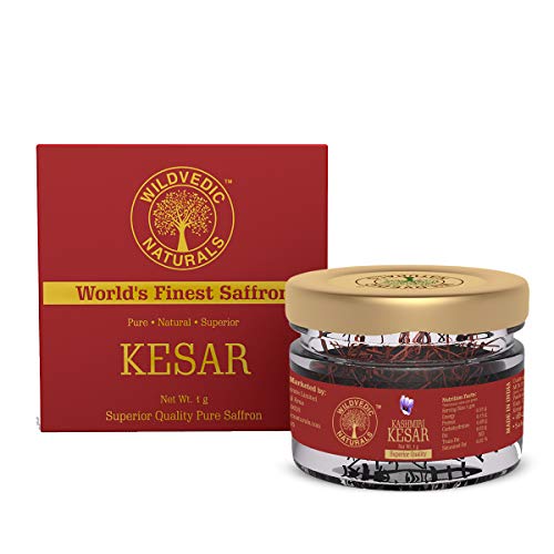 Product Cover Wildvedic Naturals Organic Saffron Pure Kashmir Kesar / Saffron - 1 Gram (Natural & 100% Original & Premium A++ Grade Saffron Threads, Highest Quality Saffron)
