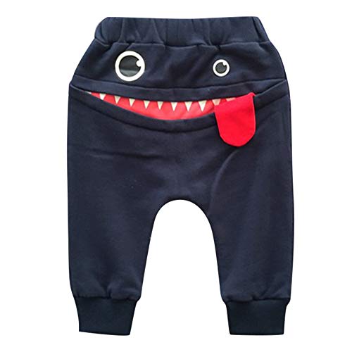 Product Cover general3 Toddler Kids Boys Girls Cartoon Monster Print Pull-on Pants Cute Shark Tongue Sweatpants Cotton Harem Trousers (Navy, 6-12 Months)