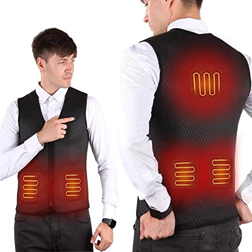 Product Cover Lightweight Heated Vest, 5V USB Charging Warm Vest for Outdoor Camping Hiking Golf, Washable Heated Clothes Built-in 5 Pcs Heating Therapy Pad Fits Men and Women (Battery Not Included) (Black-XL)