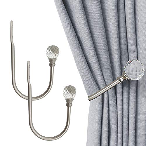 Product Cover Glittery Crystal Curtain Holdbacks, 2PCS U Shaped Hook Wall Mounted Tassel Curtain Tieback Hook Drapery Tiebacks (Silver)