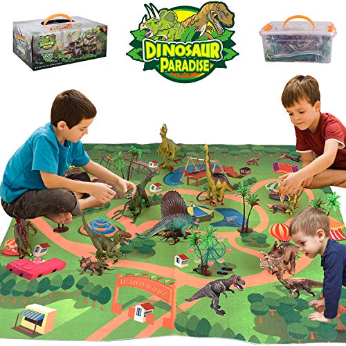 Product Cover Alagoo Dinosaur Toys, Realistic Dinosaur Figures with Activity Play Mat & Trees, Educational Dinosaur Playset to Create a Dino World Including T-Rex, Triceratops, Velociraptor, Gift for Kids