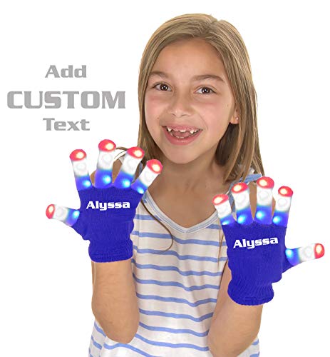 Product Cover The Noodley Flashing LED Finger Light Gloves Sized for Kids Personalized Custom 4, 5, 6, 7 Year Old (Small, Blue)
