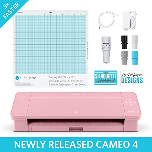 Product Cover Silhouette Cameo 4 with Bluetooth, 12x12 Cutting Mat, Autoblade 2, 100 Designs and Silhouette Studio Software - Pink Edition