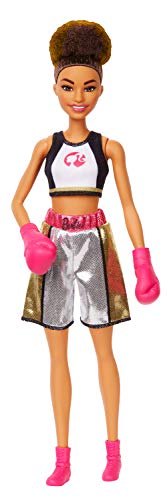 Product Cover Barbie Boxer Brunette Doll with Boxing Outfit Featuring Short Top with Barbie Graphic, Metallic Boxing Shorts and Pink Boxing Gloves, for Ages 3 and Up