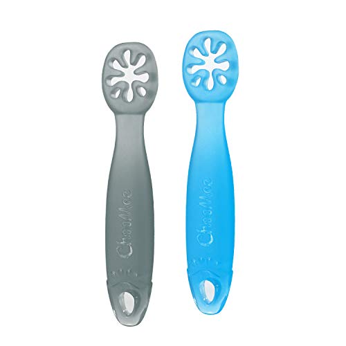 Product Cover ChooMee FlexiDip Starter Spoon | Platinum Silicone, Teething Friendly, Learning Utensil | 2 CT | Blue Grey