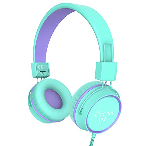 Product Cover Elecder i42 Kids Headphones, Safe Volume Limited 85dB, Foldable Adjustable On Ear Headphones, 3.5mm Jack Compatible with iPad, Cellphones, Computer, MP3/4 Kindle Tablet Airplane School (Green/Purple)