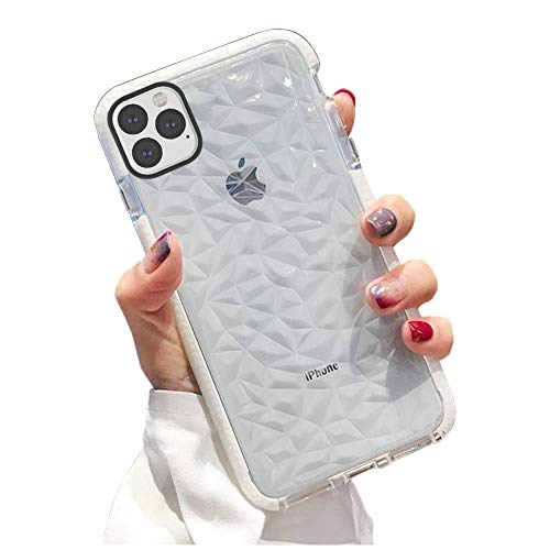Product Cover KUMTZO Compatible iPhone 11 Pro Max Case, Crystal Clear Slim Diamond Pattern Soft TPU Anti-Scratch Shockproof Protective Cover for Women Girls Men Boys with iPhone 11 Pro Max 6.5 inch - White