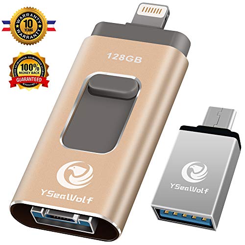 Product Cover iPhone Flash Drive for iPhone 128GB USB Flash Drive Type c Flash Drive 3.0 YSeaWolf photostick Mobile for iPhone External Storage, Type c, Android, PC iPhone Picture Stick iPhone Memory Stick (Gold)