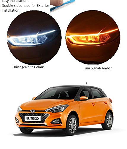 Product Cover PR Car Led Strip for Headlight White Daytime Running Light, Turn Signal Yellow/Amber Indicator Light Lamp DRL 12v (Left&Right), 24 Inches Dual Tape Compatible with Hyundai Elite i20