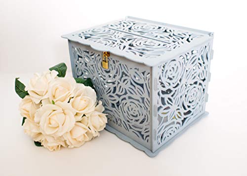 Product Cover Premium Card Box Holder (Grey) Baby Shower/Wedding/Birthday Party/Decorative Wooden Boxes - Wood Locking Card Box - Rustic Storage Decoration With Lock - Anniversary Decorations - Card Holder Lock Box