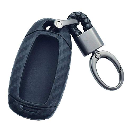 Product Cover JVCV Soft Carbon Fiber Pattern Key Cover Fit Hyundai Verna Push Button Start Smart Key with Keychain