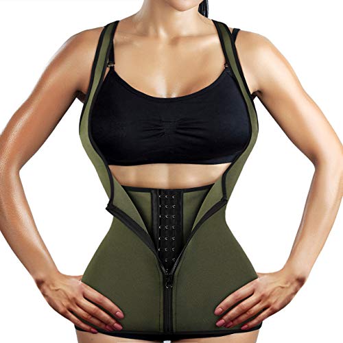 Product Cover Yamadan Neoprene Underbust Waist Trainer Sweat Zipper Vest Weight Loss Body Shaper for Women (Army Green Sweat Vest, M)