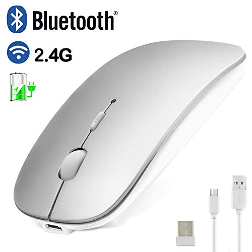 Product Cover Bluetooth Wireless Mouse, 2.4GHz Rechargeable Dual-Mode Ultra-Thin Silent Mouse, 3 Adjustable DPI, Bluetooth Mouse for Laptop/PC/MacBook pro/iPad OS 13 / Desktop/iPhone/Windows Linux