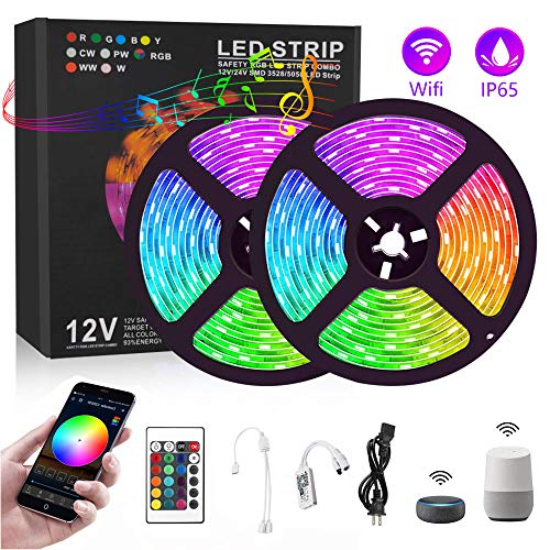 Product Cover AUSPICE LED Strip Lights, 32.8ft RGB 5050 LED Rope Lights, App or Remote Control, 16 Color Changing 4 Modes 12V Dimmable Led Strip Lights Works with Alexa, Google Home for Decoration