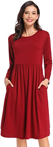 Product Cover Womens Red Dress Tshirt Midi Pockets Long Sleeve Winter Dress Casual Swing Dress
