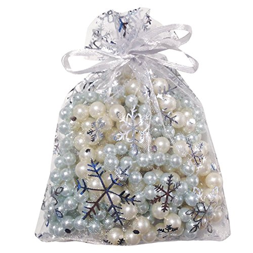 Product Cover Outdoorfly 100pcs 4X6 Drawstring Organza Gift Bag Christmas Halloween Snowflack Pouches Party Wedding Favor Seashell Chocolates Gift Bags (100pcs Snowflake 4x6)