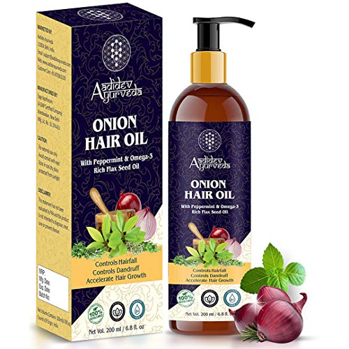 Product Cover Aadidev Ayurveda Onion Oil for Hair Growth; Hair fall & Dandruff Control with Omega-3; Peppermint & 15 Essential oils - 200ml