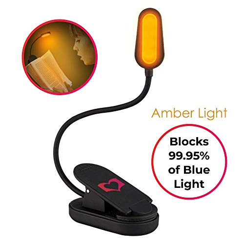 Product Cover LoveReading Amber Mood and Blue Light Blocking Reading Light - Rechargeable Book Night Light for Reading in Bed - Clip on - Portable Bendable Neck - LED - USB Or Battery Operated - Reduces Eye Strain