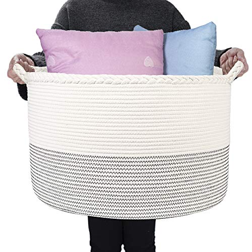Product Cover HOMSHOO Extra Large Cotton Rope Storage Basket - 21.7 x 13.8 inches Toys Storage Bin Woven Laundry Basket Storage for Blanket,Throw, Toys,Shoe