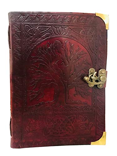 Product Cover Leather Celtic Tree of Life Book of Shadows Blank Spell Book Wicca (Brown Large)