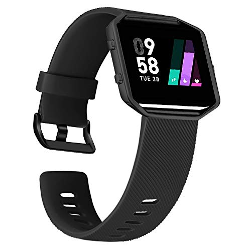 Product Cover UMAXGET Compatible with Fitbit Blaze Bands with Metal Frame, Silicone Soft Sport Smartwatch Replacement Wristband for Men Women, Black Band with Black Frame