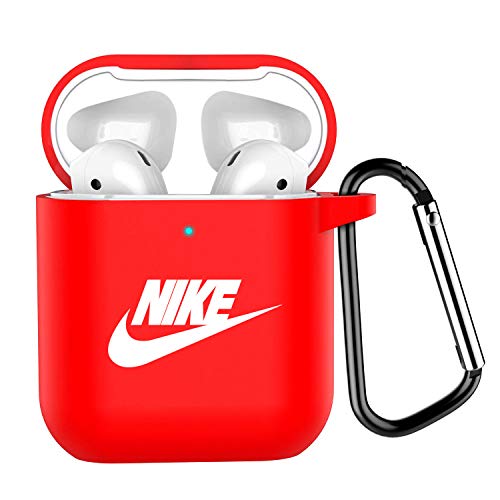 Product Cover Earphone Accessories Airpods Case with Keychain Soft Protective Silicone Cover Skin for Apple Airpods 1&2 (RED-A)